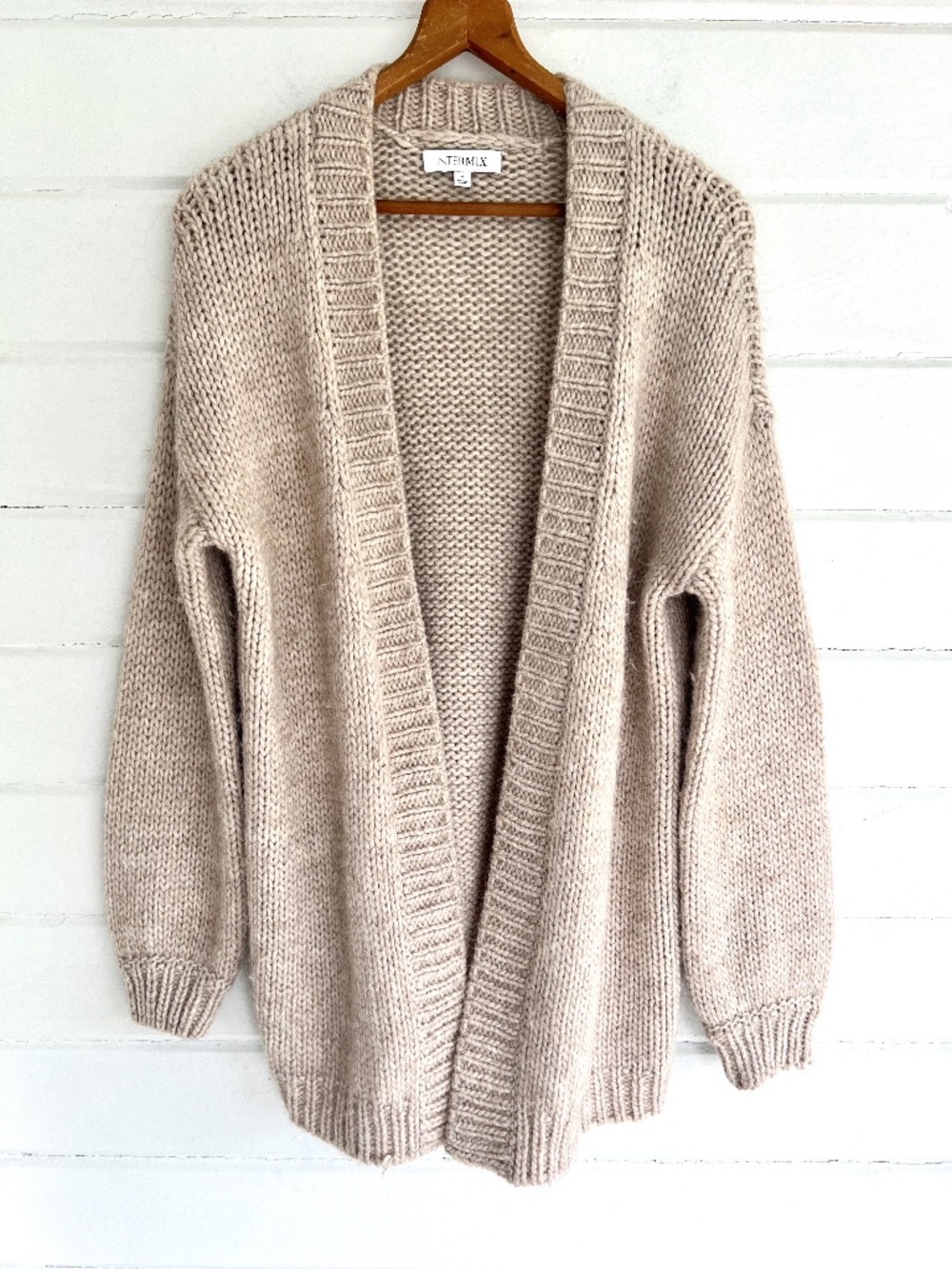 INTERMIX Alpaca Blend Open Cardigan in Heather Beige - P (S)